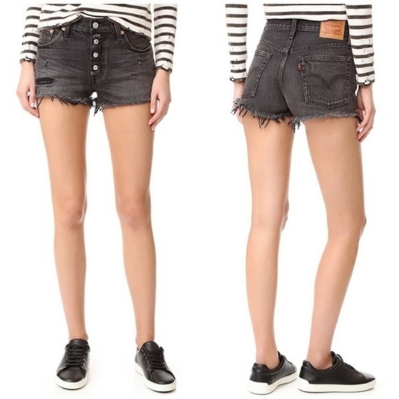 Levi's Pants - Levi's 501 Denim Jean Shorts Shredded Onyx Black